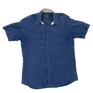 Neiman Marcus 100% Linen Button Up Short Sleeve Shirt Blue size Medium